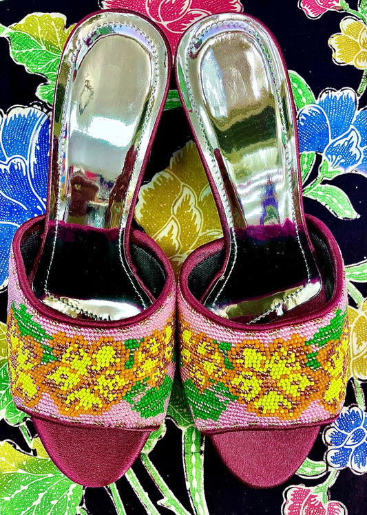 Peranakan Open Toe Fine Beaded Slippers