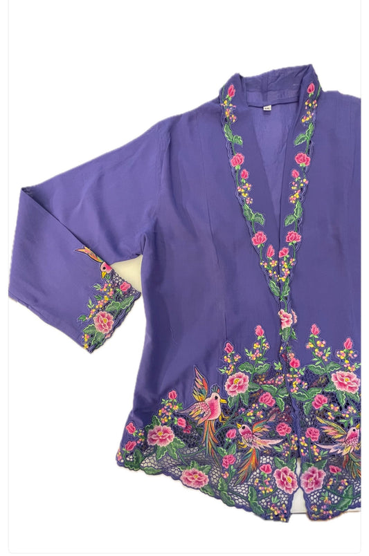 Purple Floral Peranakan Double Sided NM Threads Embroidery Top